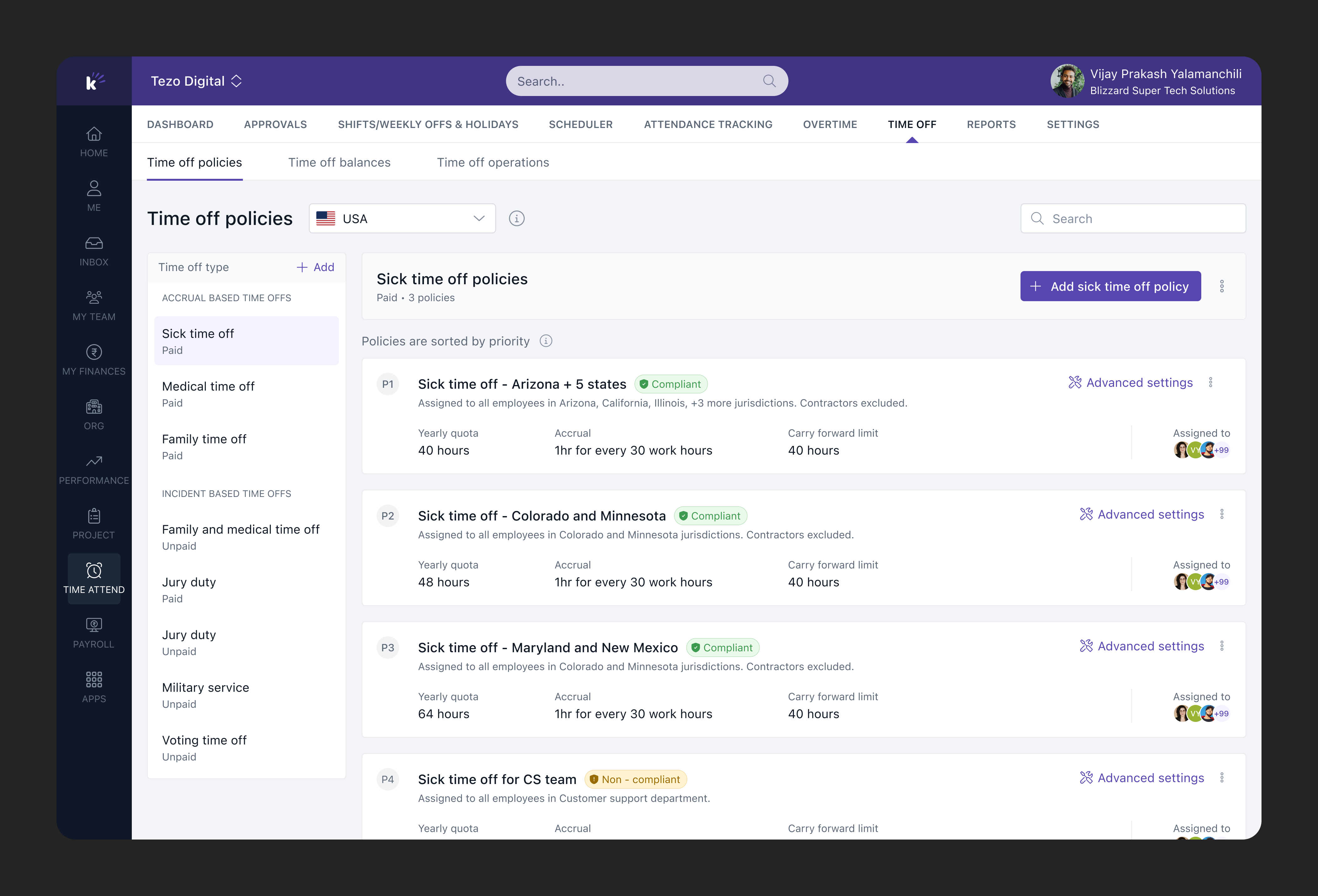 Leave policies hero — Keka time off setup